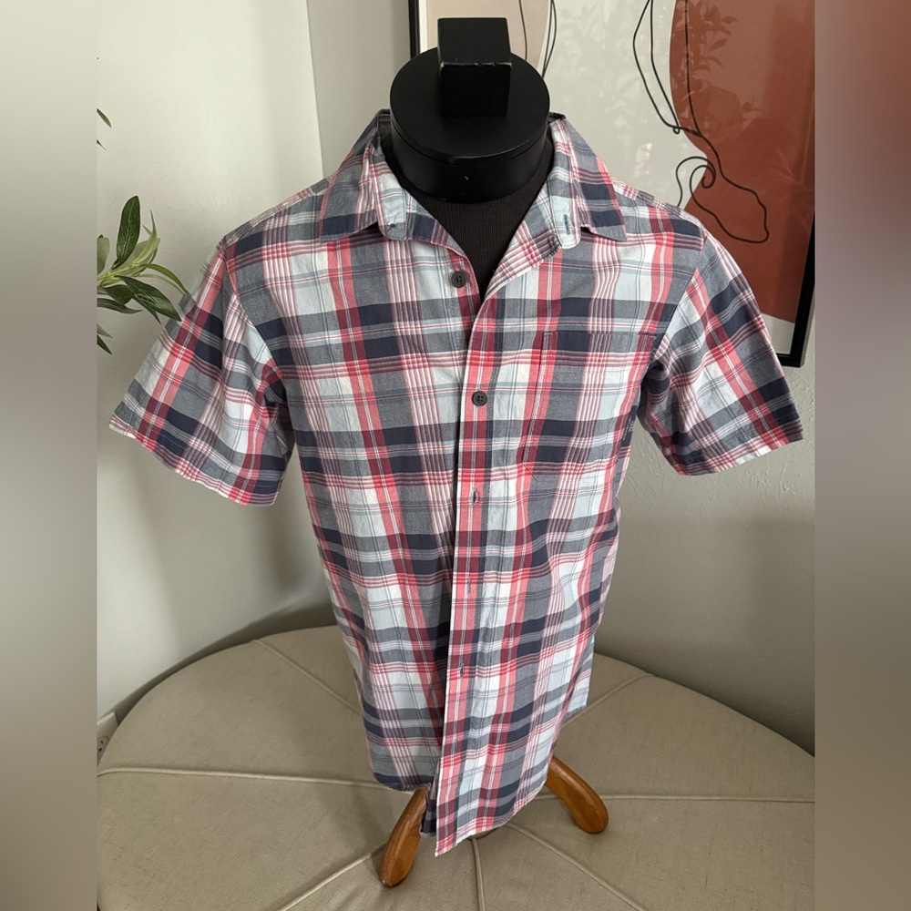 Men's Plaid Short Sleeve Shirt - Red, Blue, White